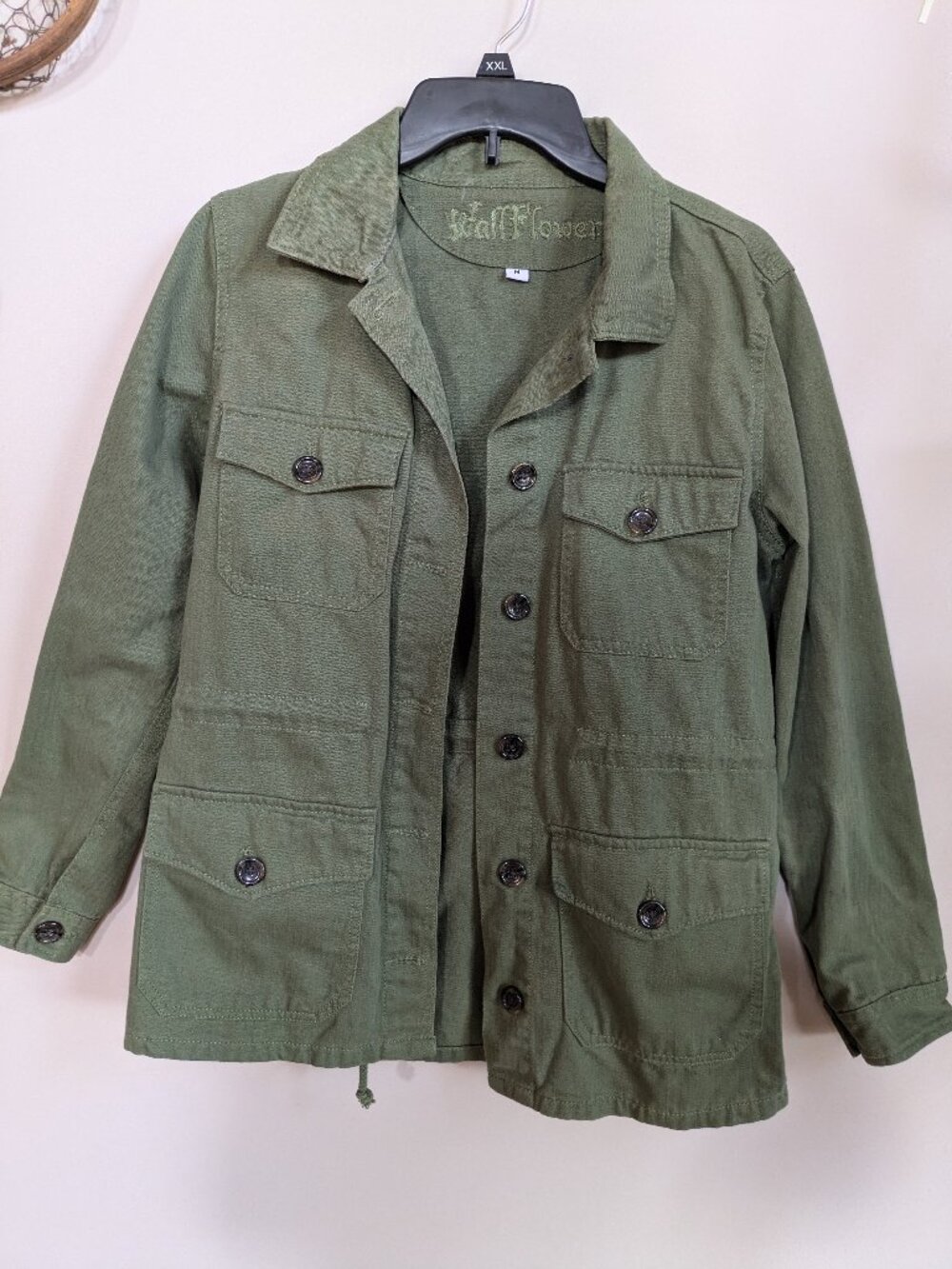 wallflower utility jacket green button up four pockets size M #418